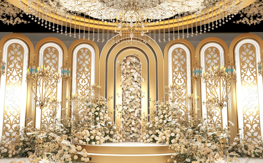镇沅香槟色调婚礼堂效果展示